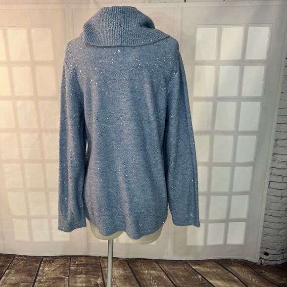 Chico's Gray Fold-Over Cowl Neck Sequined Pullover Sweater Size Large - Picture 5 of 11